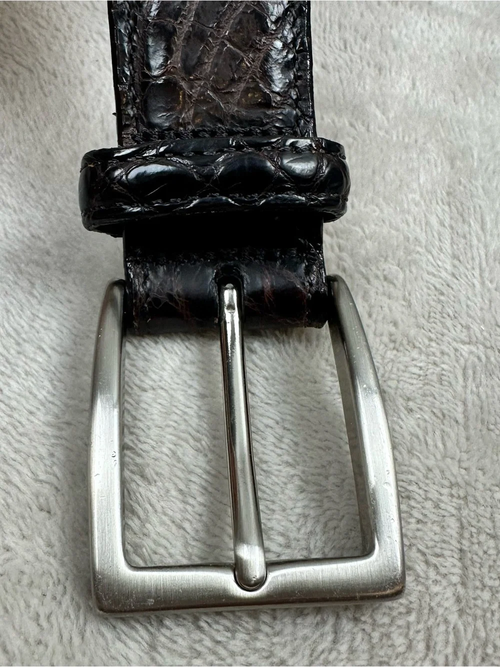 Crookhorn Genuine Alligator Leather Belt Brown Solid Brass Buckle USA
